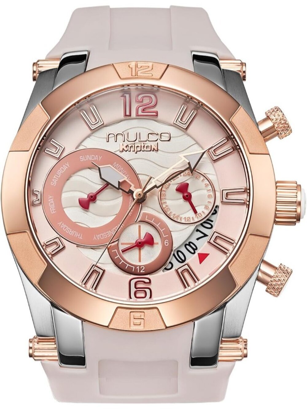 Women's Beige Rose Gold Large Face Waterproof Stainless Steel Quartz Watches
